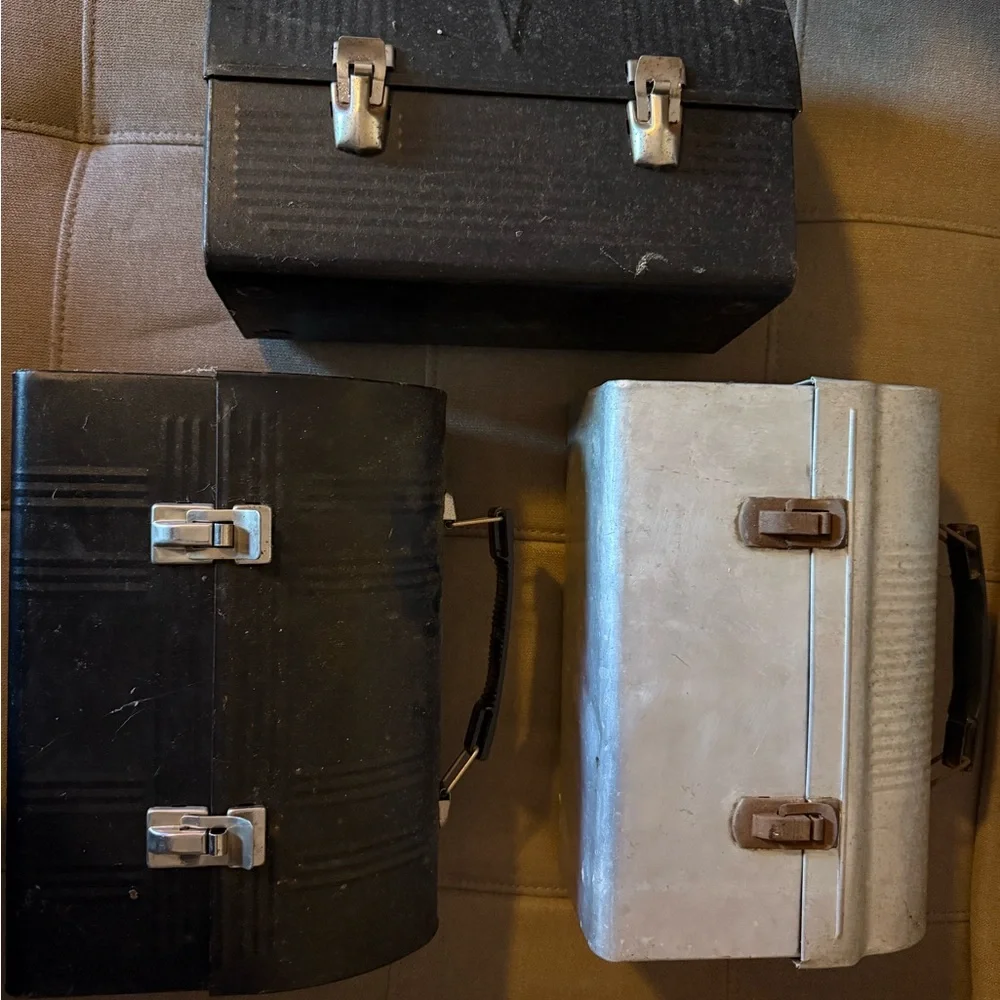 Vintage Metal Lunch Boxes - Black and Silver - Picture 1 of 2